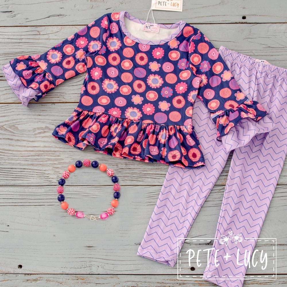 Purple and Pink Floral Outfit Set